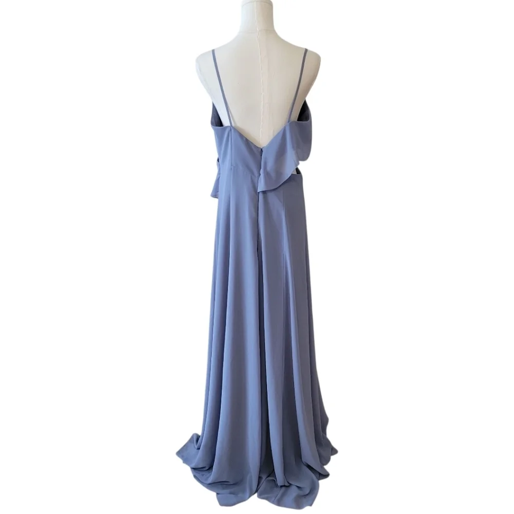 Amsale‎ Smoky Blue Cutout Long Chiffon Gown Size 12 - Picture 4 of 5